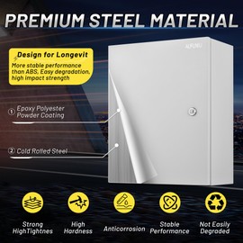 AUFUNIU Metal Electrical Enclosure Box, 20 x 16 x 8 inches, Waterproof & Dustproof with Reinforced 304 Lock Core, Suitable for Outdoor & Indoor Use