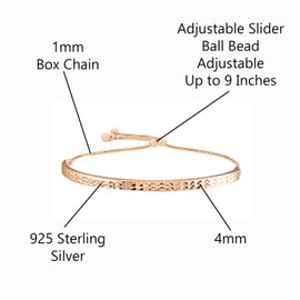 Savlano 925 Sterling Silver 4MM Diamond Cut Bar Half Bangle Adjustable Bracelet - 18K Gold Plated Bracelet for Women Comes with Gift Box - Made in Italy (Rose)