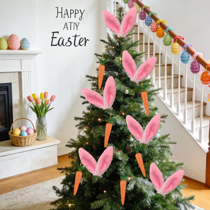 Sozize 12Pcs Easter Tree Decorations Bunny Ears and Carrots Set
