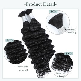 Deep Wave Bulk Human Hair for Braiding Boho Braids Water Wave Human Hair 16 Inch 100g Wet And Wavy Human Braiding Hair 100% Water Wave Human Hair Bundles for Braids Curly Human Hair Extensions
