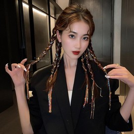 ebullient Hair Extensions, Crystal Chains, Set of 2, Hair Ornament, Hair Clip, 19.7 inches (50 cm), Hair Extension, Wig, Hair Accessory, Kids, Easy to Install, Party, Colorful, Dance, Recitals, Cultural Festivals, Sports Festivals, Events, Weddings, Rece