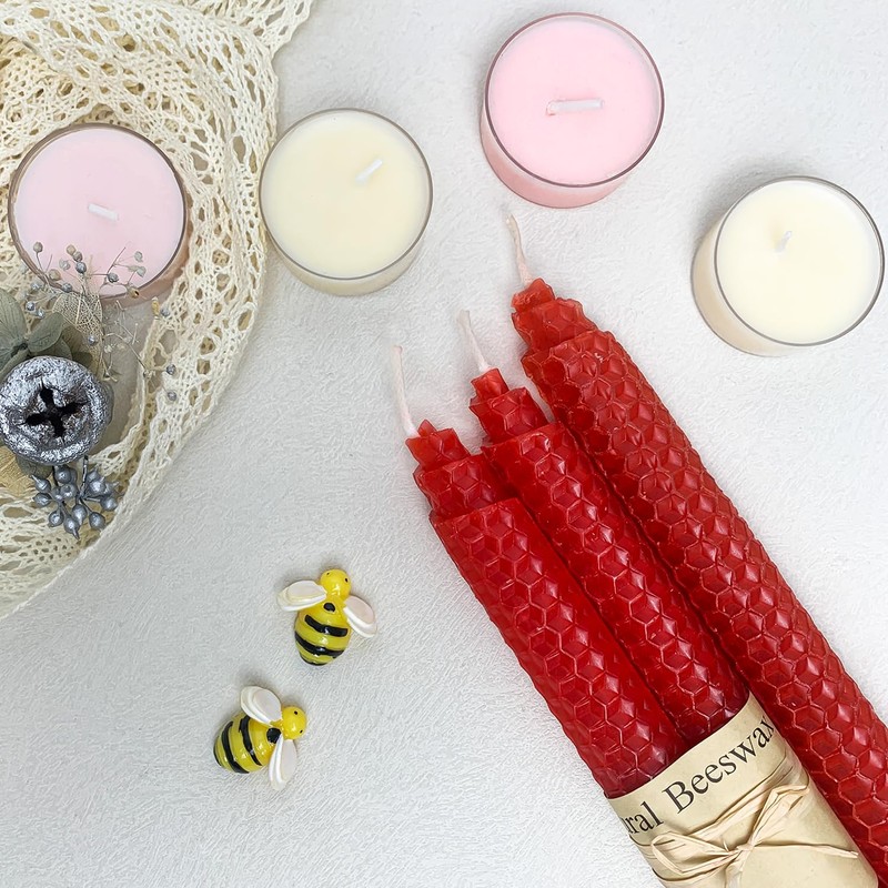 14 Pack Beeswax Taper Candles, Handmade Bees Wax Candles for