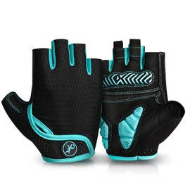 Moreok Cycling Gloves for Men and Women, 5 mm SBR Gel Shock-Absorbing Half Finger Breathable Non-Slip Cycling Gloves MTB Gloves, blue, m