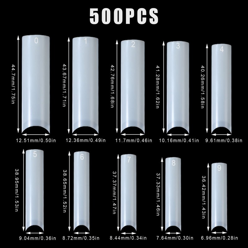 Pack of 500 C-Curve Nail Tips, Extra Long Artificial Nails,