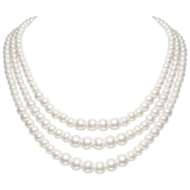 BABEYOND 1920s Women Necklace Multi Layers Choker Imitation Pearl Necklace for Wedding Bridal Jewelry Imitation Beaded Pearl Necklace Elegant Retro Gatsby Costume Accessory (Style-2)