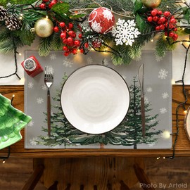Artoid Mode Grey Pine Snowflakes Christmas Place Mats Set of 6 30 x 45 cm Holiday Winter Placemats Washable Place Mats Kitchen Party Decoration