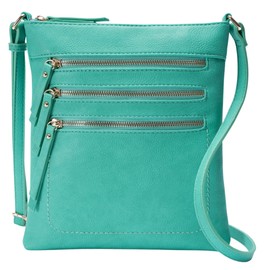 Crossbody Purse Bag Functional Multi Pocket Triple Zipper Purse Adjustable Strap-WU093(Turquoise) One_Size