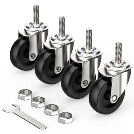 HOLKIE Caster Wheels 3 inch with No Brake Stem Casters, 3/8" -16 x 1-1/2" (Stem Diameter 3/8", Stem Length 1-1/2") Threaded Swivel Casters Set of 4 Heavy Duty Castors Black
