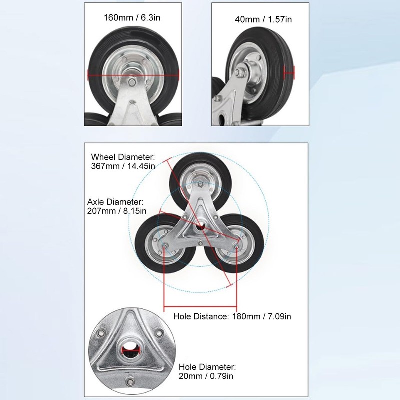 Stair Climbing Wheel Replacement - Heavy Duty 6in RubberWheel Climber