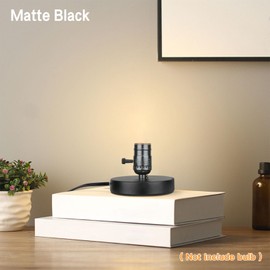 Zevnico Vintage Table Lamp Base Only Without Shade, Mini Basic Edison Exposed Light Bulb Stand, E26 E27 Short Edison Desk Lamps for Small Spaces with 5.75' Cord ON Off Switch & Plug in (Matte Black)