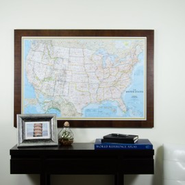 Craig Frames Wayfarer, Classic United States Push Pin Travel Map, Dark Brown Veneer Frame and Pins, 24 by 36-Inch