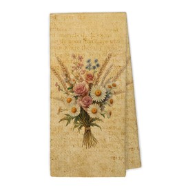 XBBMGG Vintage Floral Kitchen Towels, Retro Floral Dish Hand Tea Towels, Vintage Cottagecore Flower Botanical Bouquet Decorative Towel for Bathroom Kitchen, 16x24 Inch