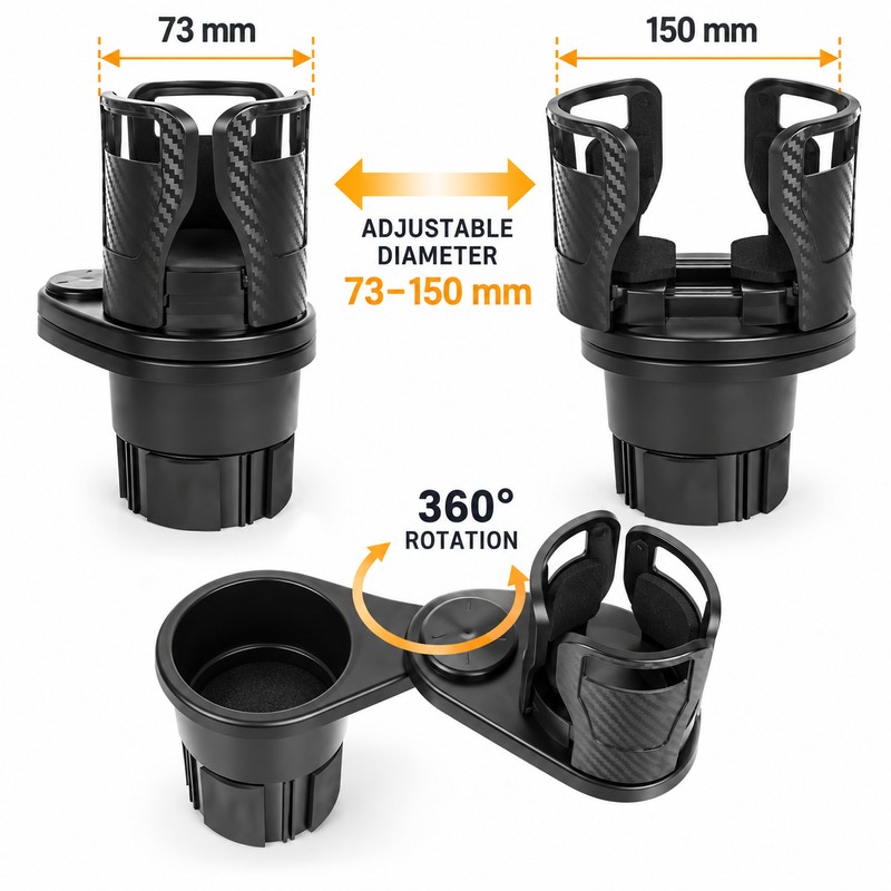 2 Pack Rotating Car Center Console Cup Holders with Double-Layer
