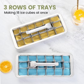 Stainless Steel Ice Cube Tray with Lever - 18 Large Ice Cube Mold, Non-Toxic & Dishwasher Safe for Kitchen and Bar Use