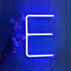 ENUOLI LED Blue Neon Letter Signs Night Light Battery or USB Operated LED Marquee Letters Neon Art Decorative Lights Wall Decor for Children Baby Room Christmas Wedding Party Decoration (E)