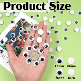 TOAOB 150pcs 15mm Plastic Wiggle Googly Eyes Self Adhesive Black Round Sticker Eyes DIY Arts Crafts Scrapbooking Accessories