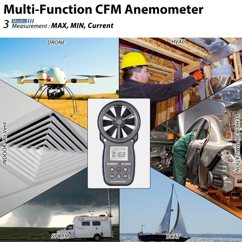 AIOMEST Wind Gauge, Digital Anemometer Wind Meter Hand Held, AI-866A