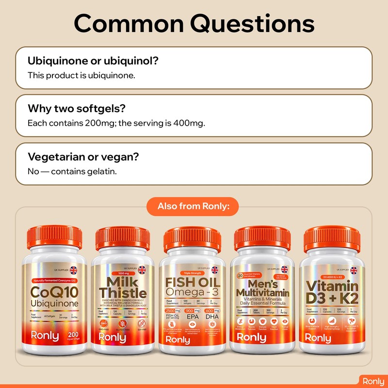 Ronly CoQ10 400mg per Serving High Strength, 60 Softgels with