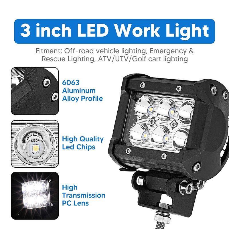 2x 3'' LED Spot Work Light & Upper Hood Ditch