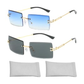 ZGDEIWGF Pack of 2 Rimless Sunglasses, 2 Pieces Glasses Pockets, Modern Square Glasses, Fashionable Sunglasses, Retro Sunglasses, Beach Glasses, Trendy Photo Props, darkgray