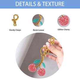 Keychain for Women Cherry bag charms Cherry keychain bag charms for handbags Sparkling Cherry Bag with Keyring and Clip - Sparkling Resin and Metal Accessories Suitable for Wallets and Bags (Black)