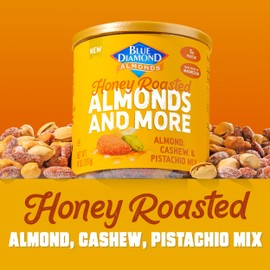 Blue Diamond Almonds, Mixed Nuts Sweet Honey Roasted Deluxe Snack Nuts, Almonds, Pistachios, and Cashews, 14oz. Can (Pack of 1)