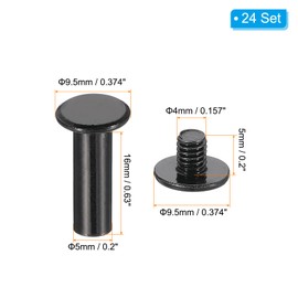 PATIKIL 24 Sets Chicago Screws, 16mm l Chicago Screws Phillips Binding Post Screw Bolts Leather Rivets Fasteners Connectors for Leather Belt Scrapbook Photo Albums, Black