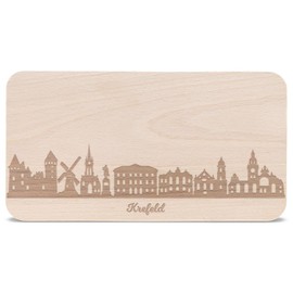 GRAVURZEILE Breakfast Board with Engraving – Skyline Krefeld – Wooden Chopping Board Lunch Board – Gift for City Lovers – Also Ideal as a Souvenir