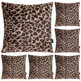 Hodeacc 6 Pack Leopard Printed Series Pillow Covers,Soft Plush Animal Theme Faux Fur Decorative Throw Pillowcase Home Decor Cushion Cover,18x18 inch (CASE ONLY)