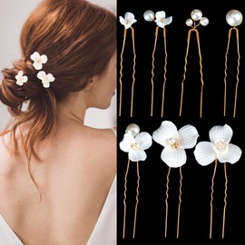 Chanaco Wedding Hair Accessories Bridal Hair Pins 7Pcs Gold Hair Pieces for Brides Flower Pearls Hairpins for Women Bridesmaid Prom Engagement Gifts