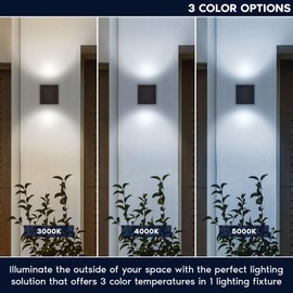 LUXRITE Outdoor LED Cube Wall Light, Modern Up Down Wall Sconce, 3CCT 3000K 4000K 5000K, 18W, Anti-Rust Aluminum, IP65 Waterproof, ETL Listed, Exterior Light Fixture for Porch, Garage, Patio