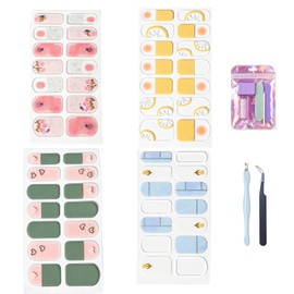 Bookwarm Gel Nail Stickers, 4 Types of Design Set, Tools, No Hardening Required, Beginners OK, Easy, Office Nails, Cute, Sparkling, Hands, 14 Stickers, 4 Sheets, Self Nail, Women, Gift (0446 - 4