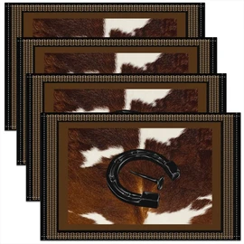 Western Horseshoe Table Place Mats Set of 4 Cow Fur Placemats Dining Table Children Bed Wild West Cowboy Table Mats Kitchen Decor Dinner Rodeo Cowboy Style Brown jejeloiu Placemats 18"x12"