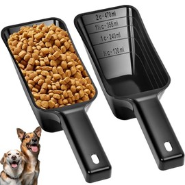2 Cup Dog Food Scoop(2 Pack), Plastic Pet Food Scoop with Measuring Lines for Accurate Pet Food Portions,Dishwasher Safe (Black)