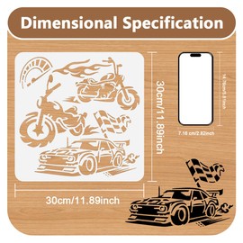 DOODLREAM Motorcycle & Car Racing Stencil for Painting, 11.8"x11.8" Plastic Flame Racing Stencil Drawing Template, DIY Craft Paint Template for Wall Home Decor Wood Burning Canvas Fabric Journal Paper