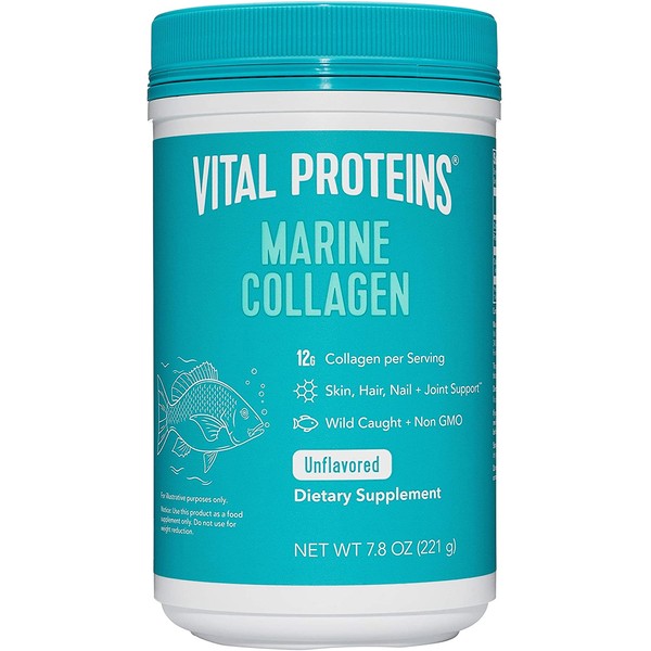Vital Proteins Marine Collagen Peptides Powder Supplement for Skin Hair Nail Joint - Hydrolyzed Collagen - Dairy and Gluten Free - 12g per Serving - 7.8 oz Canister