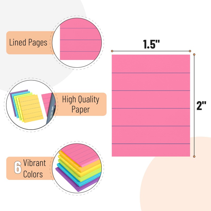 Mr. Pen Lined Sticky Notes - 6 Pads, 60 Sheets/Pad,