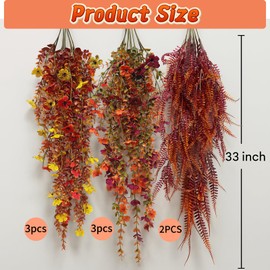 8pcs Artificial Violet Boston Fern Fall Hanging Flowers Fake Plants Outdoor with Eucalyptus Leaf for Home Garden Patio Wall Deco (Yellow, Orange, Brown, Burgundy)