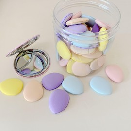 50 PCS Small Mini Sponges and Powder Puff With Mirror, Multi Colored Beauty Blender Facial Tools (Makeup Powder Puff)