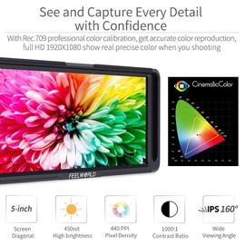 FEELWORLD F5 5 Inch DSLR Camera Field Monitor Small Full HD 1920x1080 IPS Video Peaking Focus Assist with 4K HDMI 8.4V DC Input Output Listen Tilt Arm
