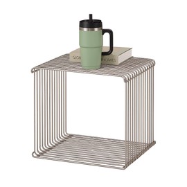 Modern 304 Stainless Steel Wire Cube Storage Rack, Silver, 13.8x13.8x13.8 Inch, Stackable Side Table, Book Display Stand，Multi-Purpose Accent Table for Living Room, Office