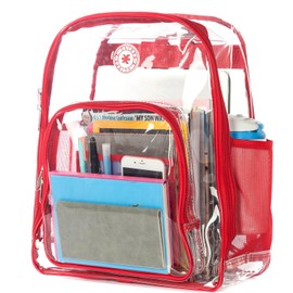 K-Cliffs Clear Backpack Heavy Duty Student Bookbag Large Durable See Through School Bag Quality Transparent PVC Travel Security Workbag Red