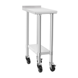 HARDURA Stainless Steel Commercial Work Table with Wheels Prep & Work Metal Table 24×12 Inches Heavy Duty NSF with Casters and 2" Backsplash