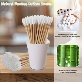 Yinghezu 200 Count Bamboo Cotton Swabs 6" Inch Long Pointed Cotton Swabs Cotton Tipped Applicator