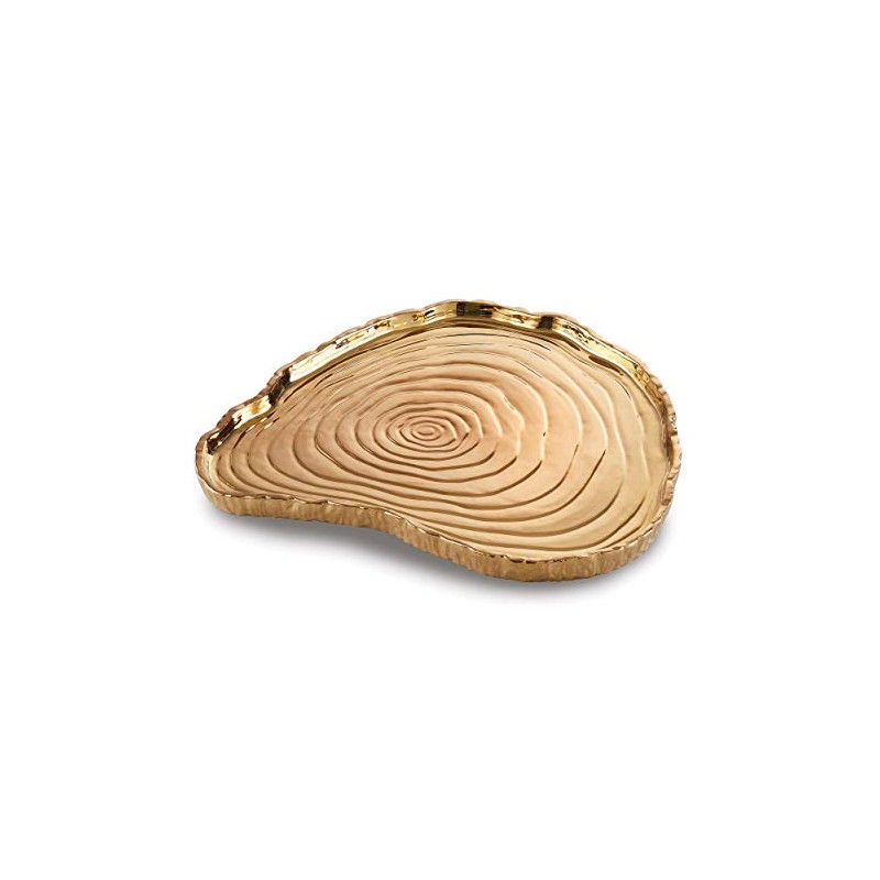 Elegance Tree Bark Porcelain Serving Tray, 13 Inch, Gold