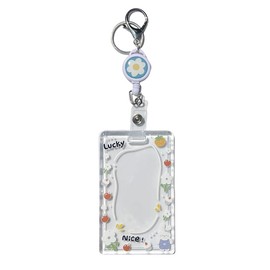 ID Badge Holder with Retractable Badge Reel Clip and Lanyard, Cute Card Name Tag Lanyard Vertical ID Protector Bage Clips for Nurse Doctor Teacher Student (Rabbit)