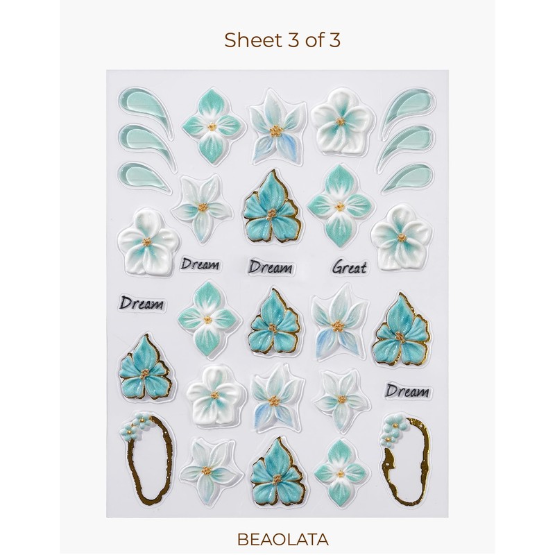 Sea Nail Stickers for Nail Art - 3 Sheets 5D
