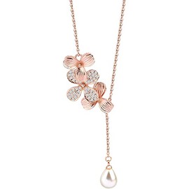 BNQL Orchid Flower Necklace Bracelet with Teardrop Pearl Wedding Jewelry Bridesmaids Gifts (ROSE GOLD)