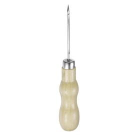 sourcing map Handwork Sewing Awl Double Gourd Hollow Awl Leather Punch Hole Tool with Wooden Handle Scratch for Broken Wire Make Mark Drilling Stitching Repair and DIY Handmade, Log Color