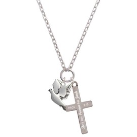 Delight Jewelry Silvertone Dove - She is More Precious Engraved Cross Zoey Necklace, 28"